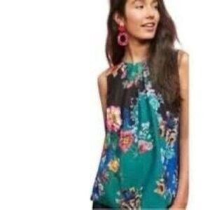 Vanessa Virginia by Anthropologie Floral Sleeveless Front Pleat Blouse Size MP